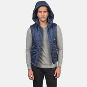 
Nærmynd of Band with Removable Hood & Zipper with dual puller and wind flap Hardware on Fuston Blár Hettupeysa fóðrað vesti fyrir Karla