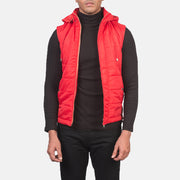
Fuston Rauður Hettupeysa fóðrað vesti fyrir Karla in Red Nylon - Að framan með sniðinni hönnun | Kaupa á netinu