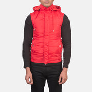 
Nærmynd of Band with Removable Hood & Zipper with dual puller and wind flap Hardware on Fuston Rauður Hettupeysa fóðrað vesti fyrir Karla