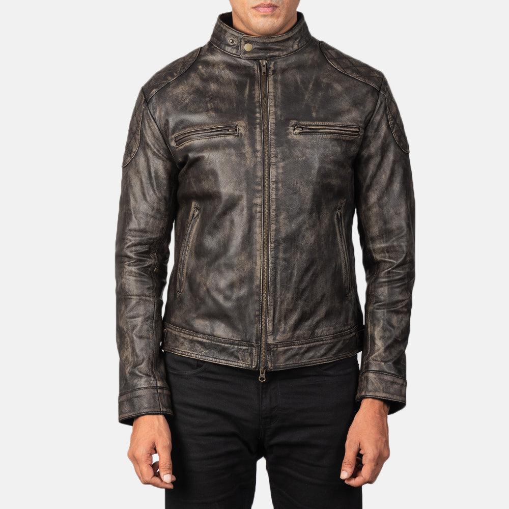 
Gatsby Quilted Distressed Brown Leather Jacket - Hliðarsýn með vinnuvistfræðilegu ermasniði