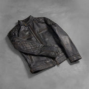 
Handunnið faldssnið Gatsby Quilted Distressed Brown Leather Jacket
