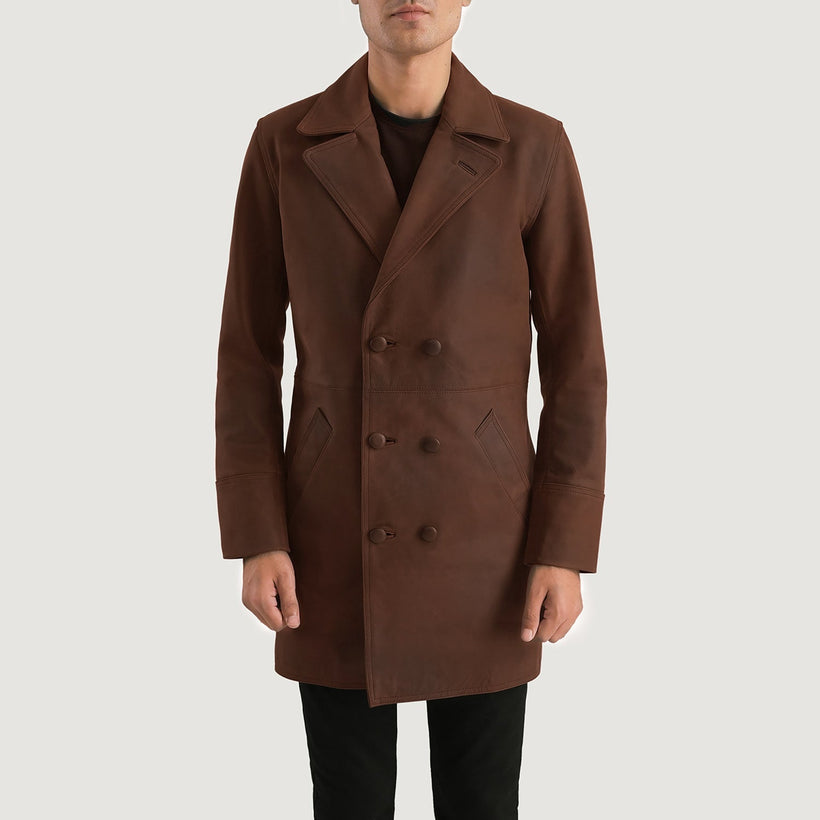 Half Life Brúnn Leather Coat fyrir karla