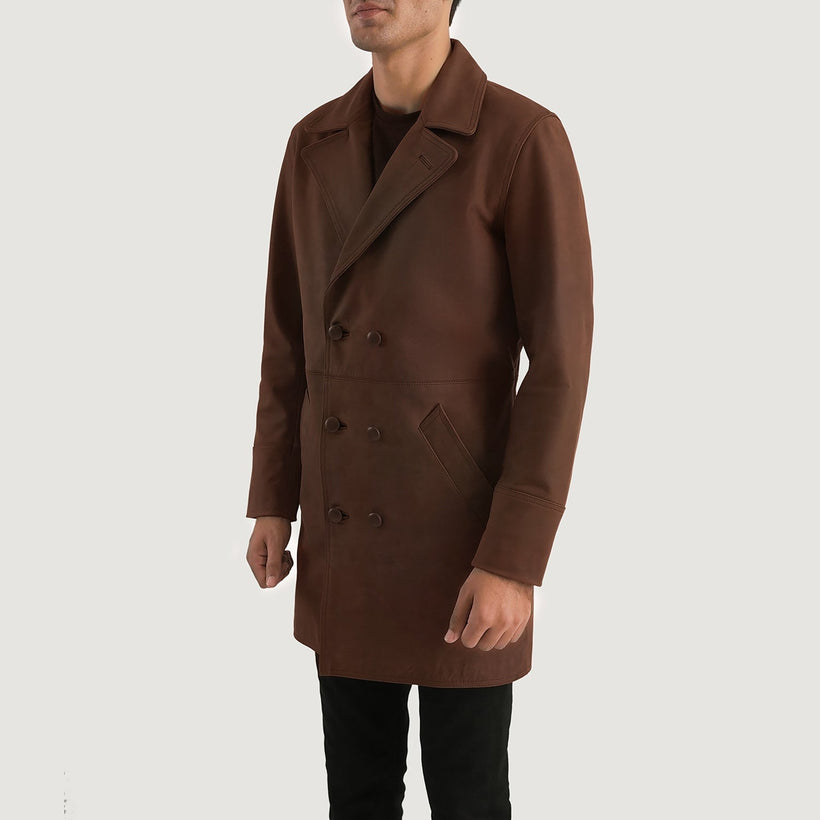 Half Life Brúnn Leather Coat fyrir karla