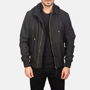 
Hanklin Ma-1 Black Hooded Bomber Jacket in Black Polyester - Að framan með sniðinni hönnun | Kaupa á netinu