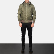 
Hanklin Ma-1 Green Hooded Bomber Jacket - Hliðarsýn með vinnuvistfræðilegu ermasniði