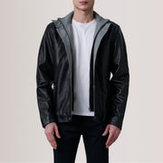 
Henrik Grey Suede Cafe Racer For Men in Grey Goatskin Suede - Að framan með sniðinni hönnun | Kaupa á netinu