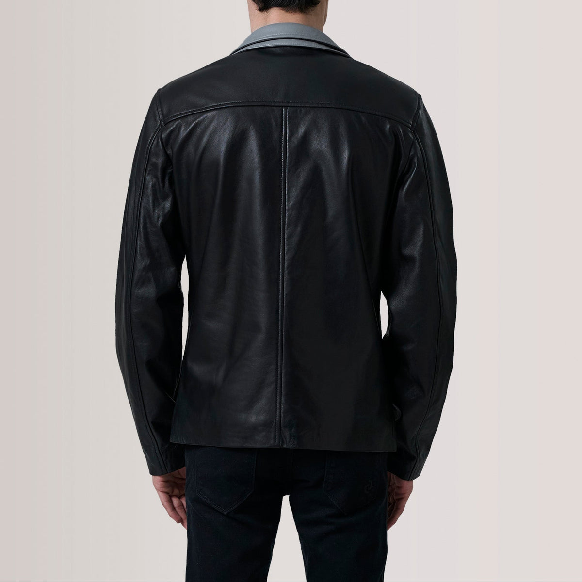 
Nærmynd of Band Collar with Snap Button & Zipper with placket Hardware on Henrik Grey Suede Cafe Racer For Men