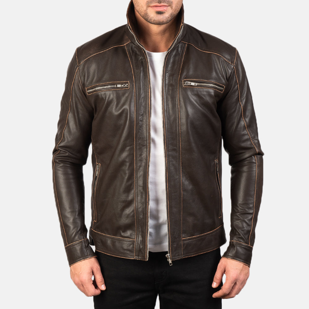 
Handunnið faldssnið Hudson Black Leather Biker Jacket