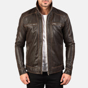 
Handunnið faldssnið Hudson Black Leather Biker Jacket
