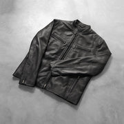 Zipper & Hem Craftsmanship Construction Detail on Men's Ionic Black Leather Jacket