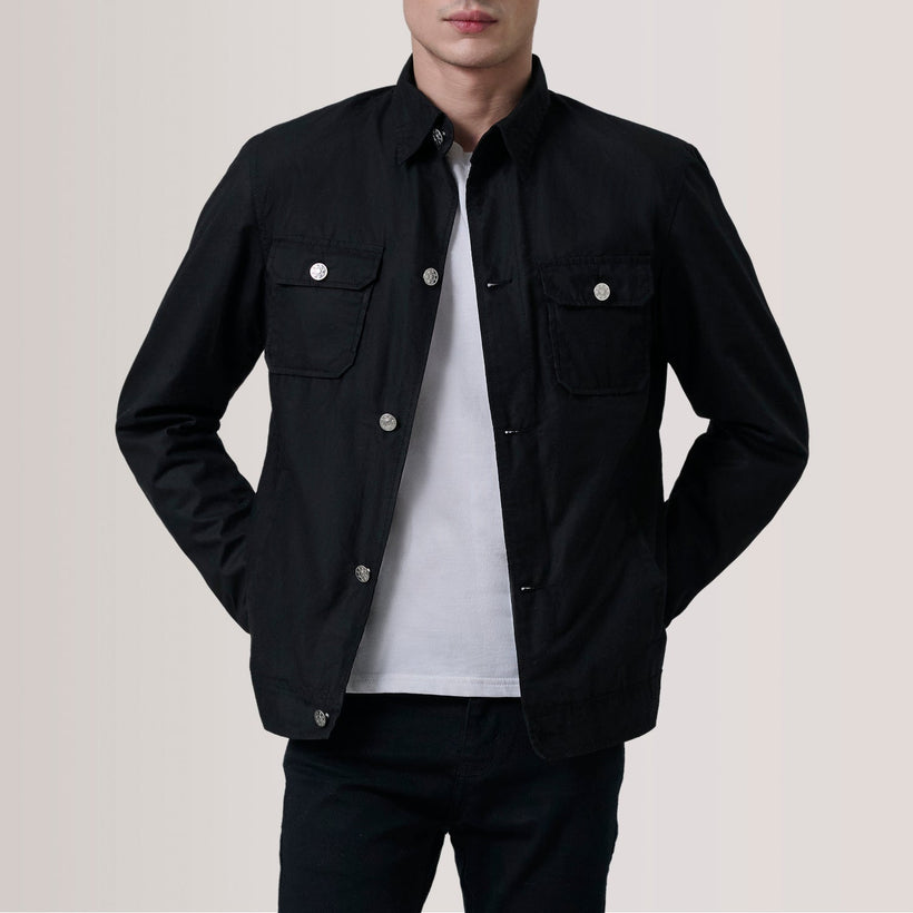 Irwin Svartur Waxed Canvas Field Leðurjakki fyrir karla