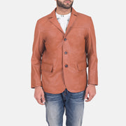 James Tan Brown Leather Blazer in Brown Sheepskin Leather - Front Profile View &amp; Tailored Silhouette | Buy Online