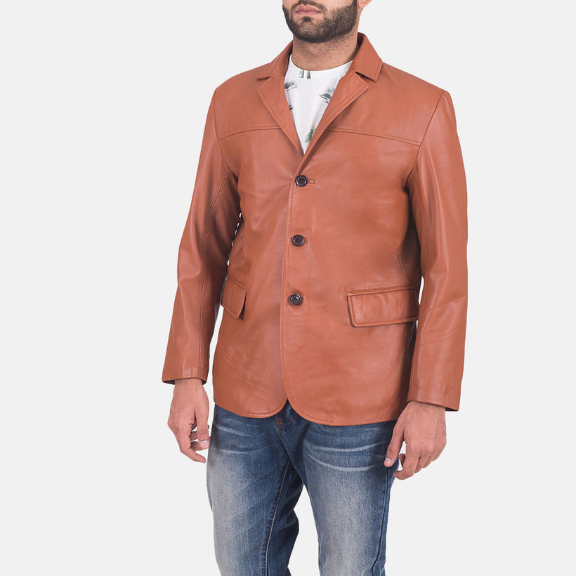 James Ljósbrúnn Brúnn Leather Blazer fyrir karla