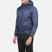
Blue Nylon Hooded Jacket - Að aftan með nákvæmri axlasniði og hreinum fald