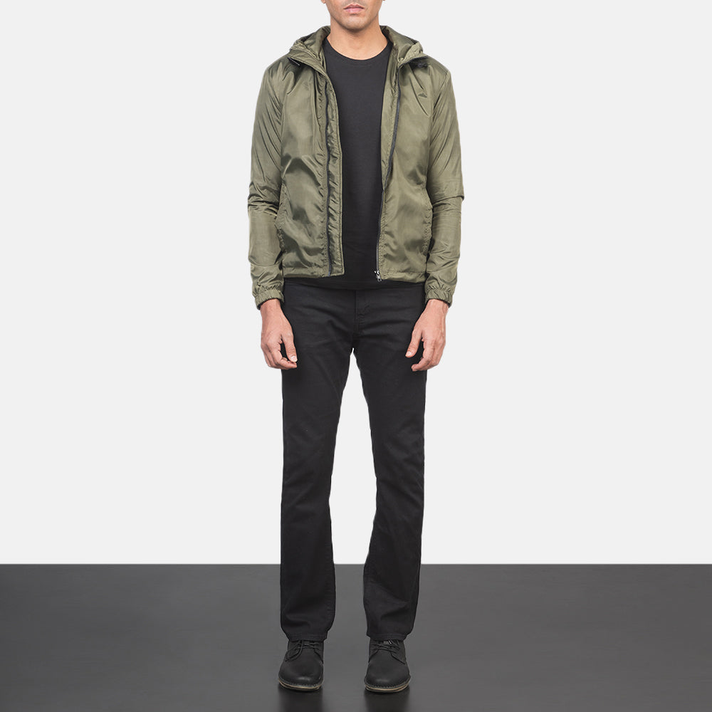 Jimmy Green Hooded Windbreaker Jacket - Hliðarsýn með vinnuvistfræðilegu ermasniði