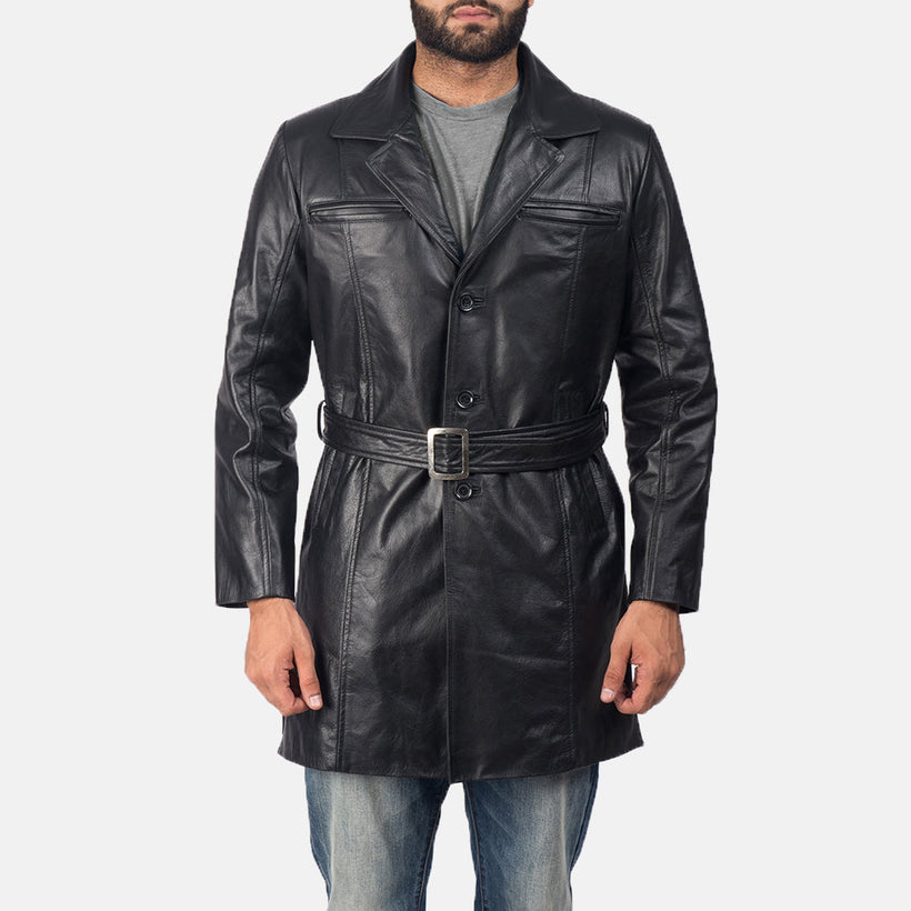 Jordan Svartur Leather Coat fyrir karla