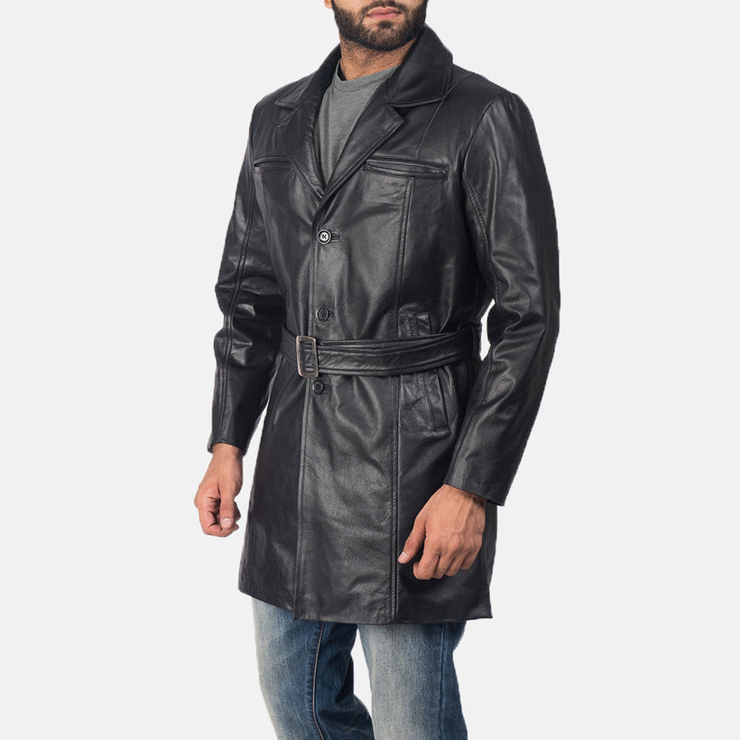 Jordan Svartur Leather Coat fyrir karla