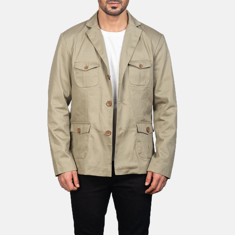 Kajetan Beige Safari Leðurjakki fyrir karla