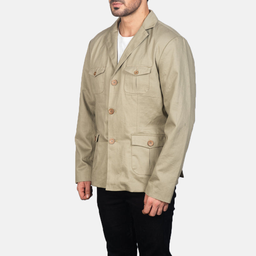 Kajetan Beige Safari Leðurjakki fyrir karla