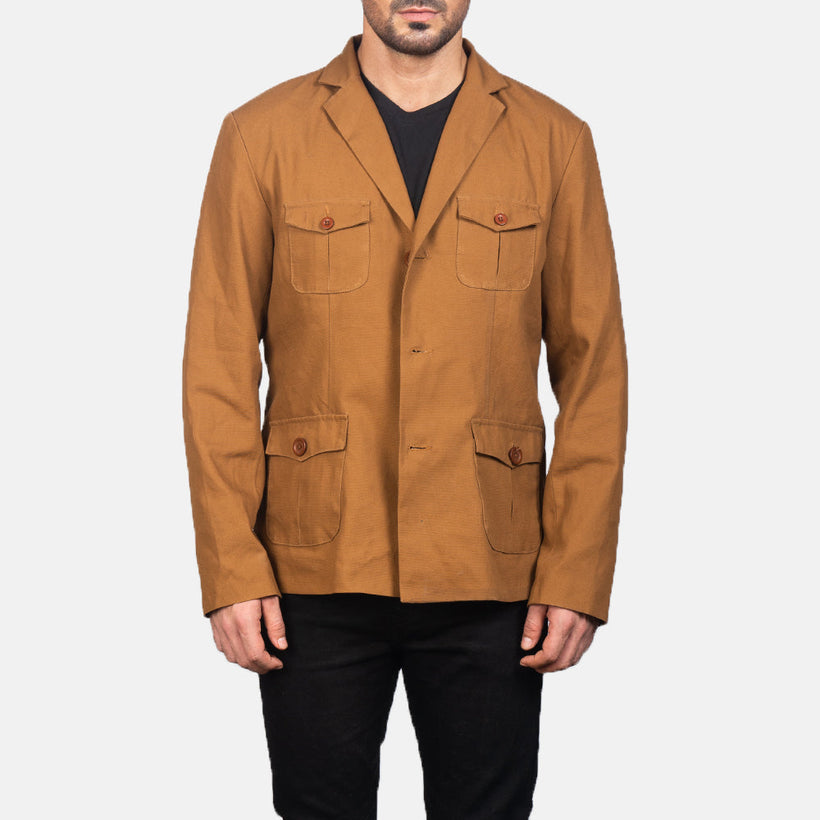 Kajetan Khaki Safari Leðurjakki fyrir karla