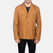 
Nærmynd of Notch & Button Hardware on Kajetan Khaki Safari Leðurjakki fyrir Karla