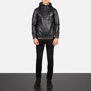
Kenton Hooded Blue Suede Pullover Jacket - Hliðarsýn með vinnuvistfræðilegu ermasniði