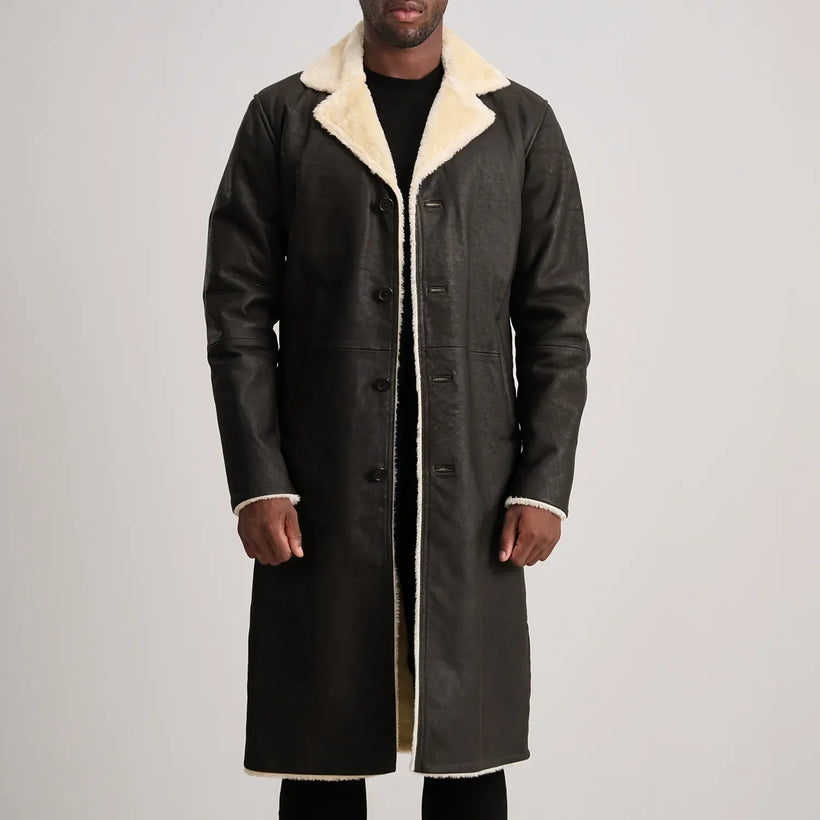 Kolby Brúnn Shearling Leðursíðkápa fyrir Karla