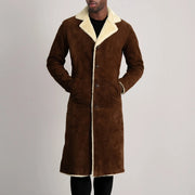 
Nærmynd of Notch & Button Hardware on Kolby Brown Suede Shearling Long Coat