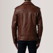 
Nærmynd of Notch & Zipper & Waist Straps Hardware on Kole Waxed Brúnn Leather Double Rider Leðurjakki fyrir Karla