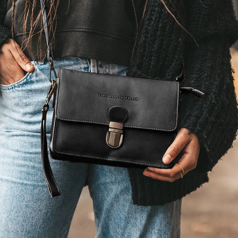 
Classic 100% Full-Grain leather Bag - Að aftan með styrktum leðurólum