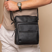 
Classic 100% Full-Grain leather Bag - Að aftan með styrktum leðurólum