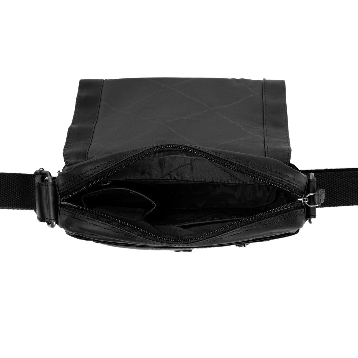 
Remy Leður crossbody taska - Hliðarsýn sem sýnir dýpt og rúmmál