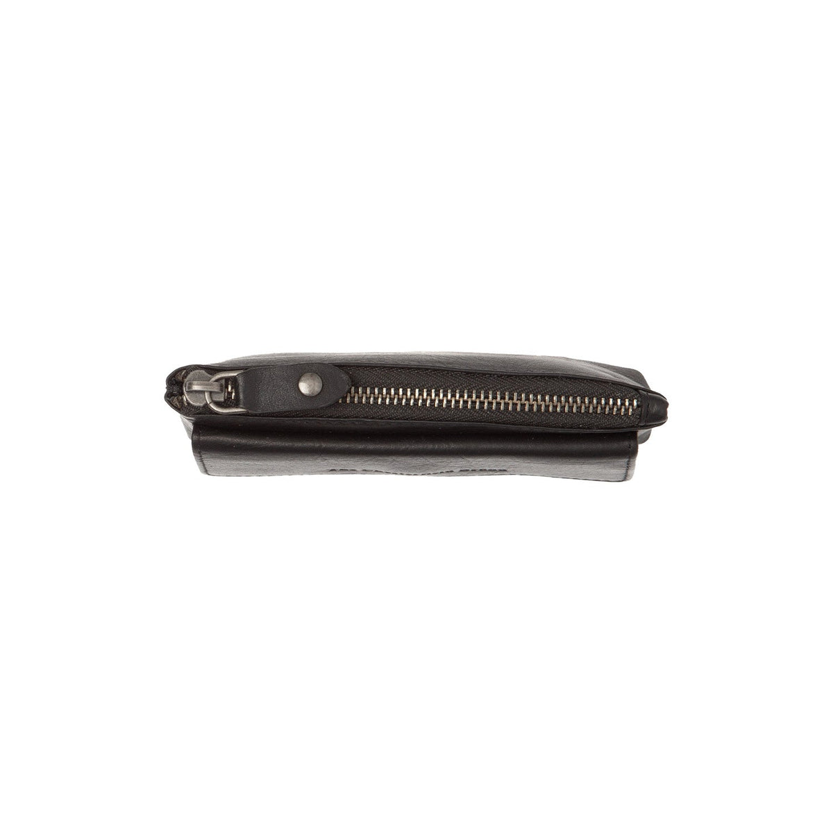 Close-Up Detail of Classic Collar &amp; Heavy-Duty Zipper Hardware on Violette Full-Grain Leather Key Case