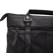 Caldero Full-Grain Leather Laptop Backpack - Structured Side Profile Showing Gusset Depth &amp; Expansion Capacity