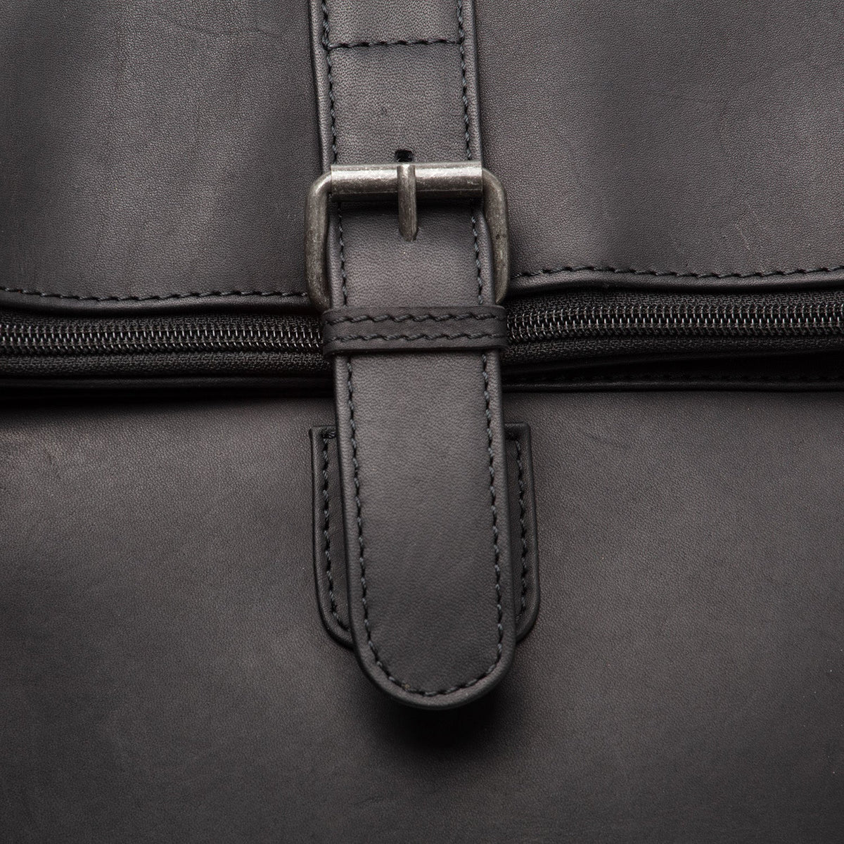 Solid Antique Brass Hardware &amp; Heavy-Duty Dual Zipper Detail on Larsson Full-Grain Leather Laptop Backpack