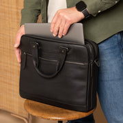 
Classic 100% Full-Grain leather Briefcase - Að aftan með styrktum leðurólum