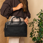 Tilbury Full-Grain Leather Laptop Bag - Structured Side Profile Showing Gusset Depth &amp; Expansion Capacity