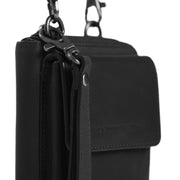 Close-Up Detail of Classic Collar &amp; Heavy-Duty Zipper Hardware on Malaga Full-Grain Leather Phone Bag