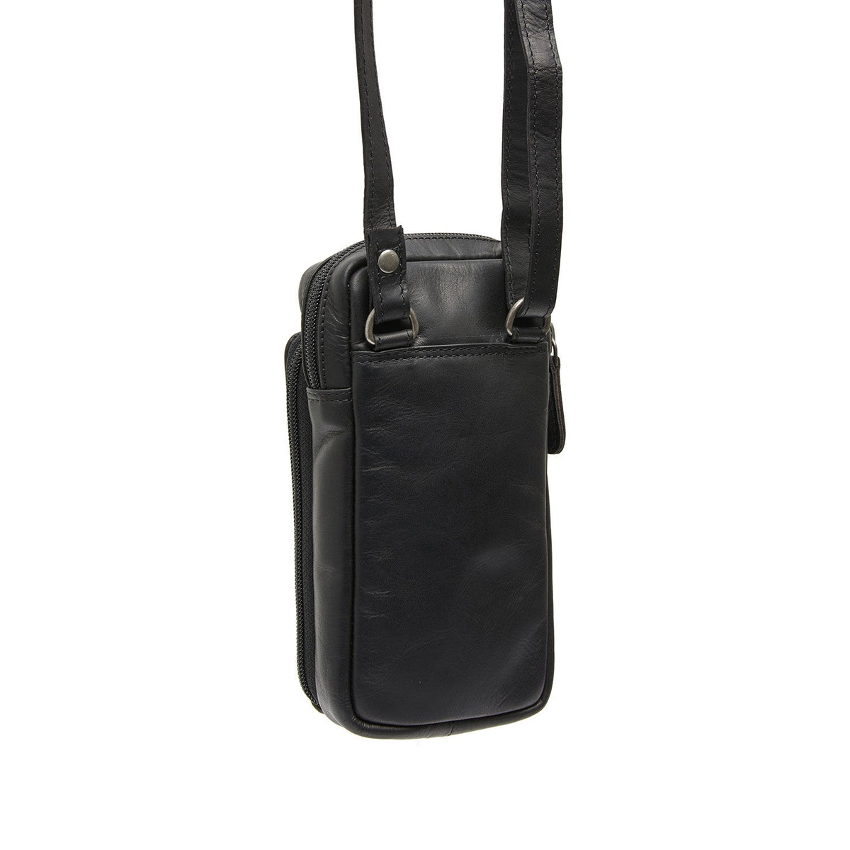 Styled Fit Perspective of Valdes Full-Grain Leather Phone Bag on Model - Natural Daylight Drape