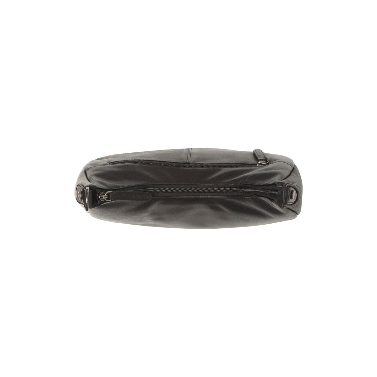
Solid Antique Brass Hardware & Heavy-Duty Dual Zipper Detail on Alexandria Leðuraxlartaska