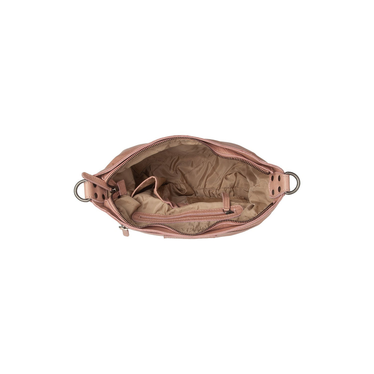 Solid Antique Brass Hardware &amp; Heavy-Duty Dual Zipper Detail on Lucy Full-Grain Leather Shoulder Bag