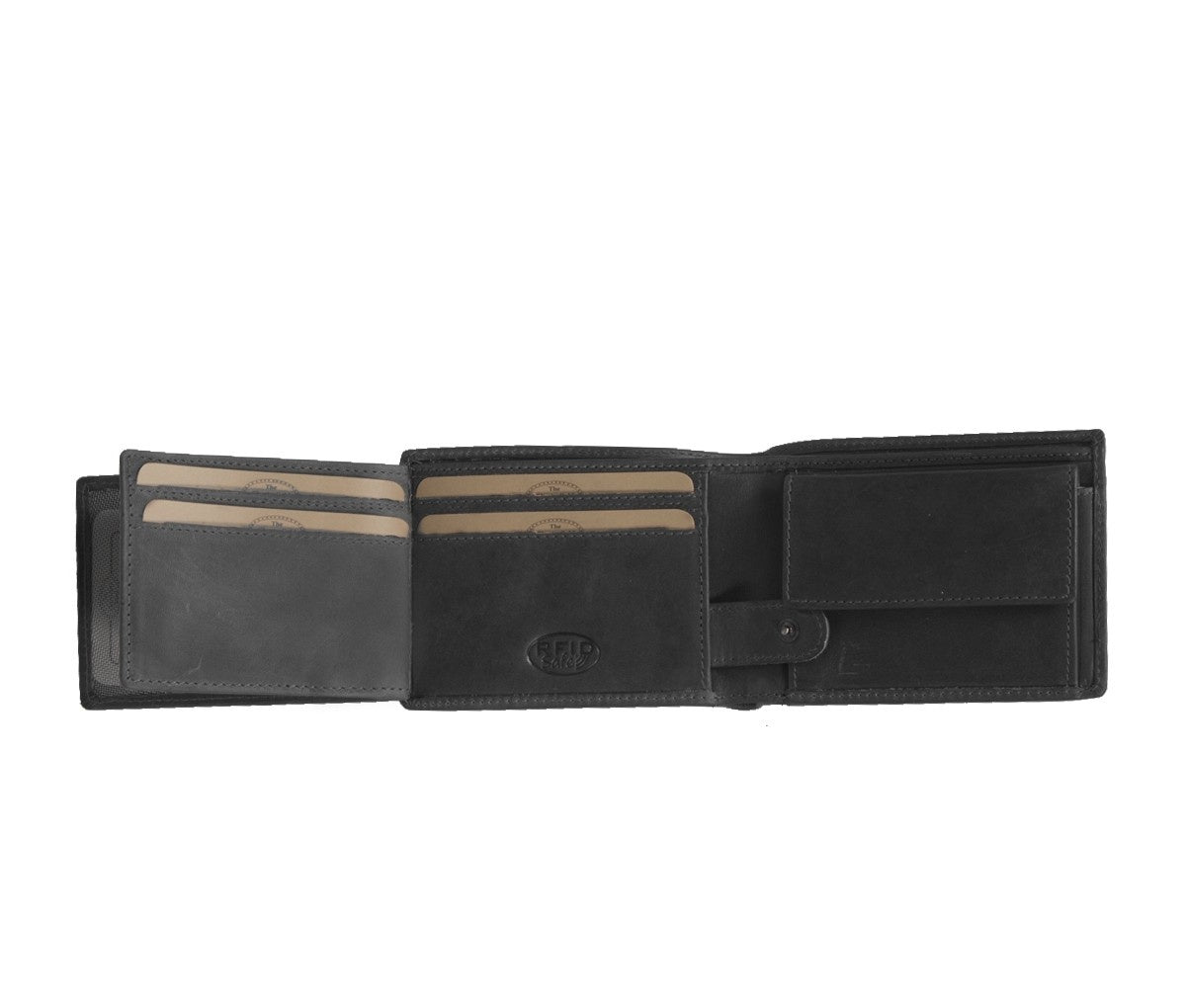 Solid Antique Brass Hardware &amp; Heavy-Duty Dual Zipper Detail on Marvin Ekta full grain leður Wallet