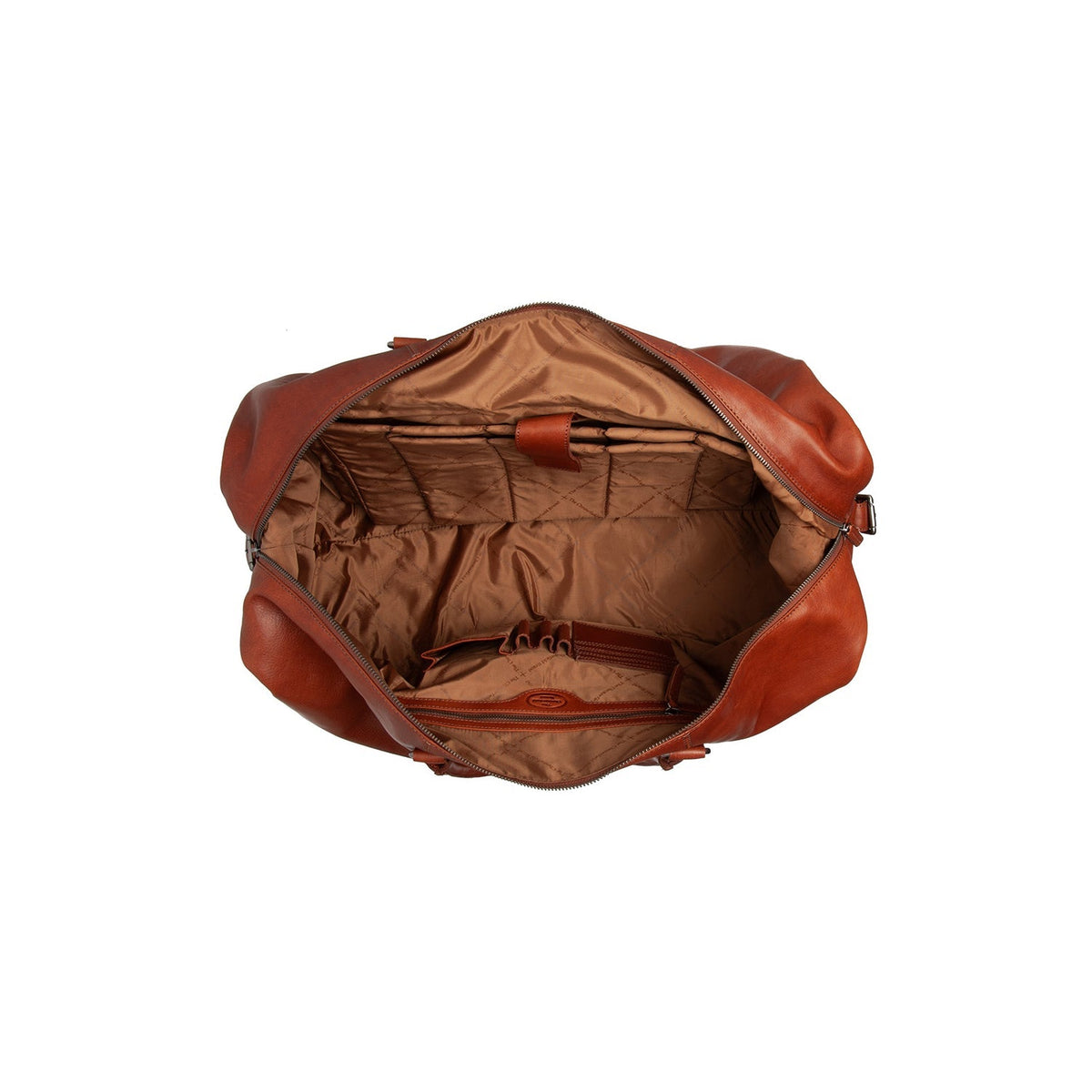 
Solid Antique Brass Hardware & Heavy-Duty Dual Zipper Detail on Cavoli Leður helgartaska