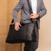 Mark Full-Grain Leather Weekender Bag - Structured Side Profile Showing Gusset Depth &amp; Expansion Capacity
