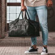 
Classic 100% Full-Grain Leather Duffle Bag - Að aftan með styrktum leðurólum