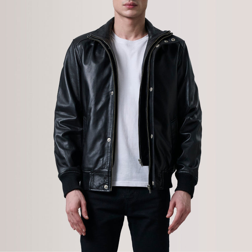 Lester Brúnn Suede Bomber jakki úr leðri fyrir karla