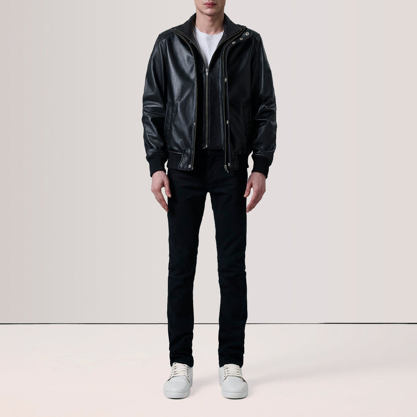 Lester Brúnn Suede Bomber jakki úr leðri fyrir karla