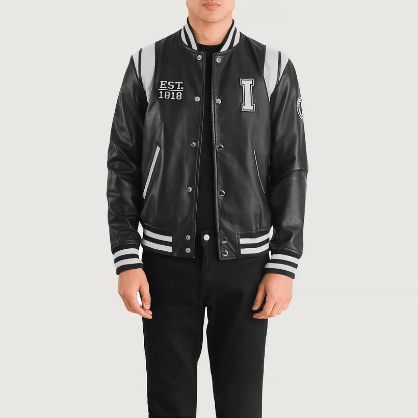 Liberte Illinois Svartur Leather Varsity Leðurjakki fyrir karla