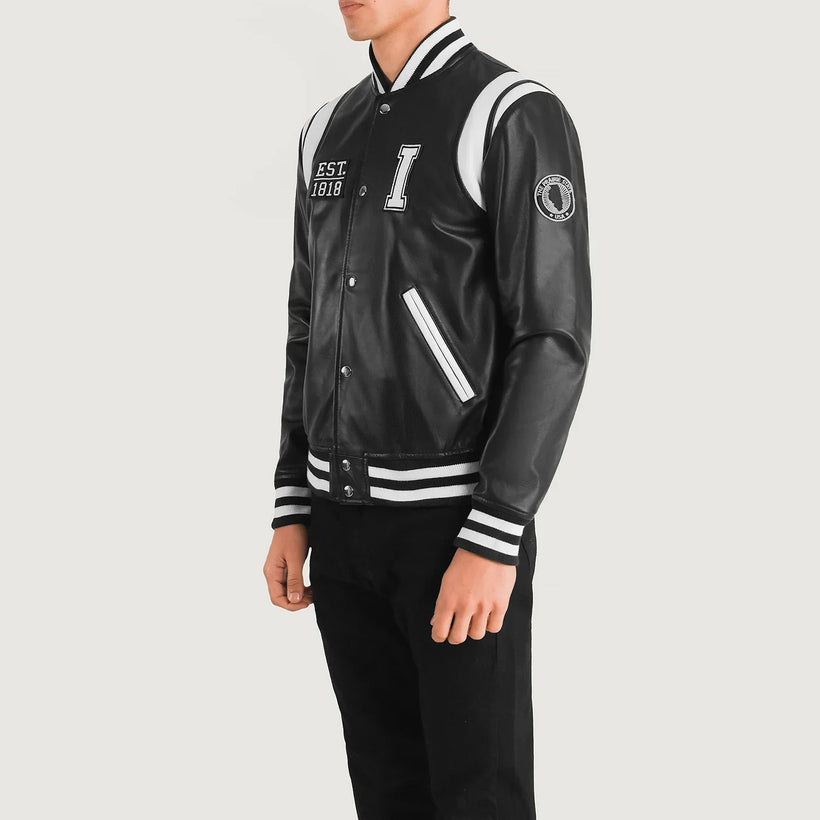 Liberte Illinois Svartur Leather Varsity Leðurjakki fyrir karla