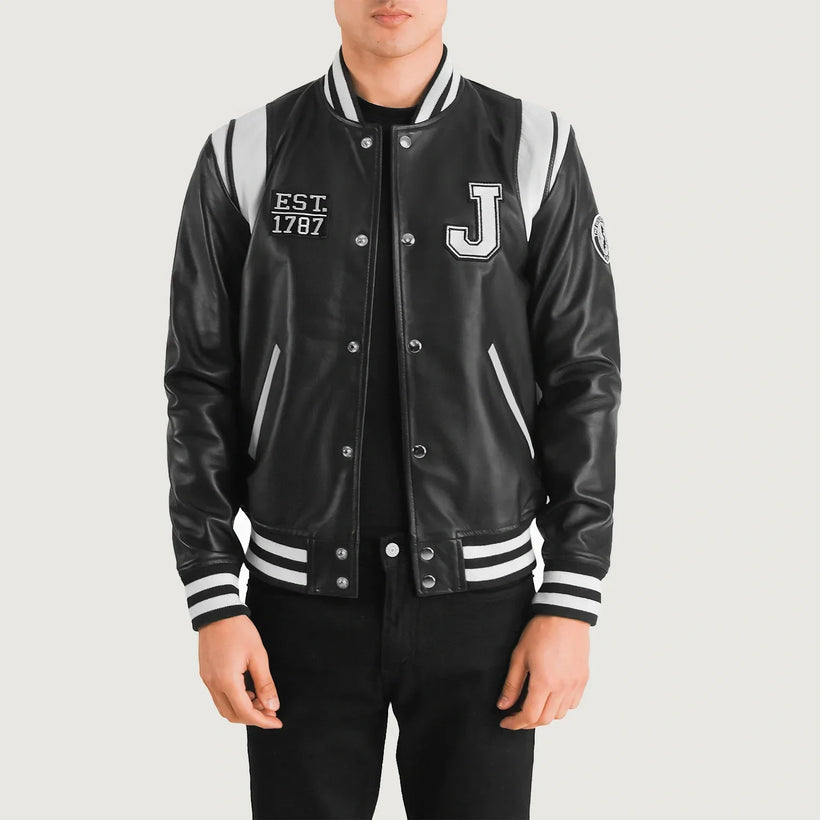 Liberte New Jersey Svartur Leather Varsity Leðurjakki fyrir karla
